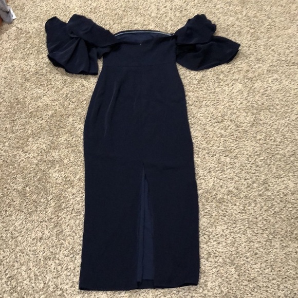 Yaura Revolve Off Shoulder Formal Dress Size Navy Blue Ruffle Sleeve - Picture 4 of 9